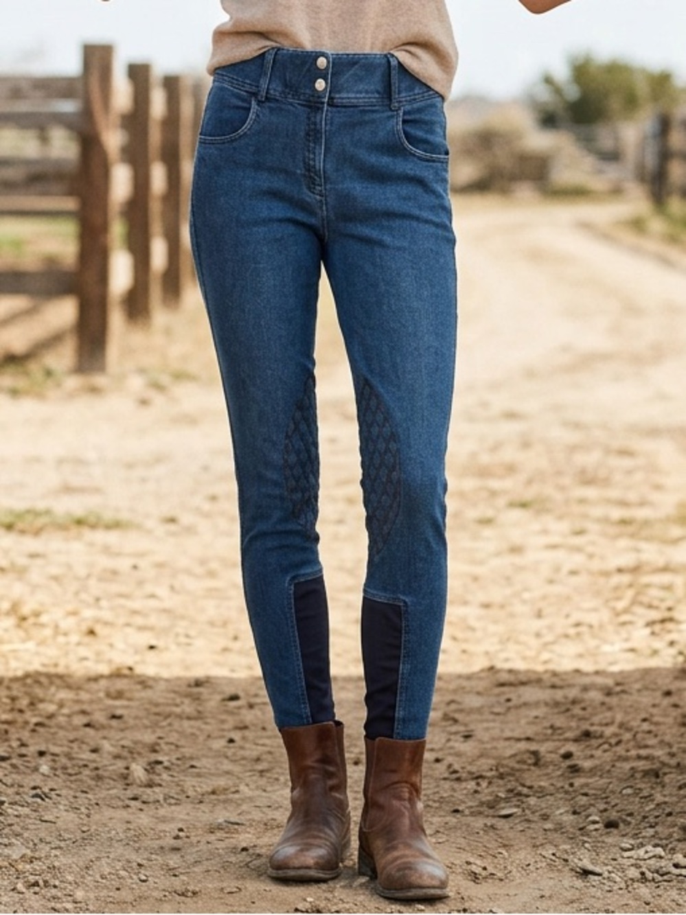 Horze USA 34 Blue Riding Jeans Knee Grip High Rise Equestrian
